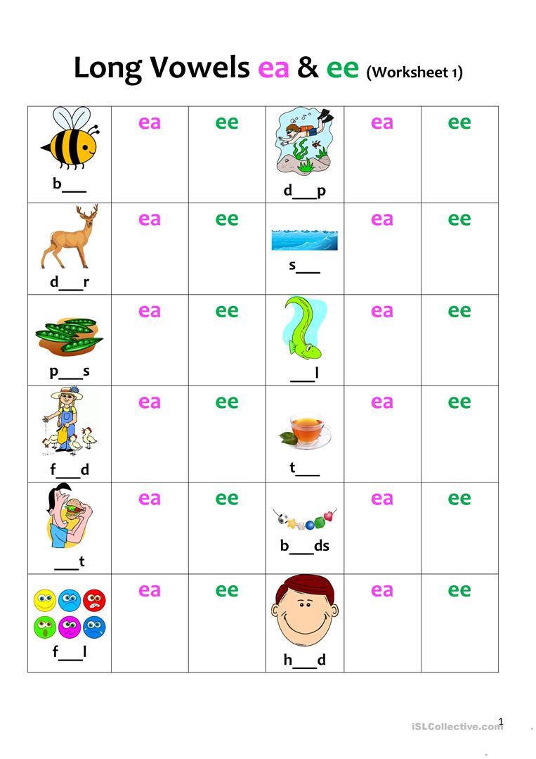 Long Vowels (ea & Ee) Revision 1 Worksheet â Worksheets Samples